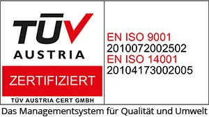 TÜV Austria zertifiziert — EN ISO 9001 & EN ISO 14001